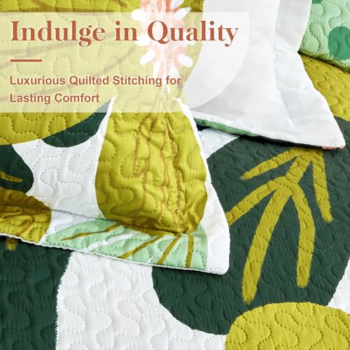 Image of Tyrot 3 Piece Boho Floral King Size Quilt Sets Farmhouse Reversible Lightweight Bedspread Coverlet with 2 Shams Mid Century Botanical Leaves Microfiber Bedding Quilts Set for All Season, 106''x96''