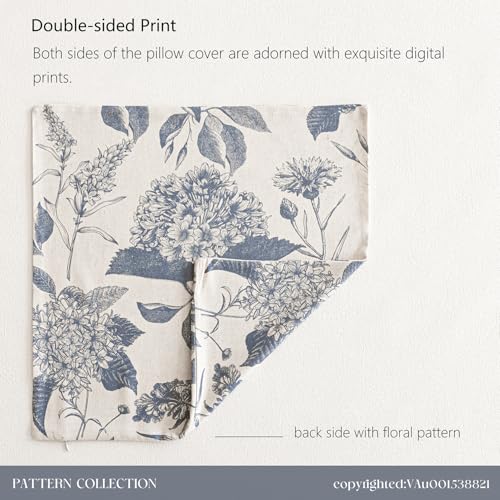 Image of Foindtower Set of 2 Linen Floral Vintage Throw Pillow Covers Neutral Accent Print Decorative Cushion Covers Farmhouse Boho Home Decor for Sofa Chair Couch Bedroom Living Room,20x20 Inch,Blue