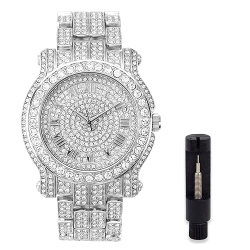Techno Pave Men's Iced Diamond 45mm Metal Band Watch