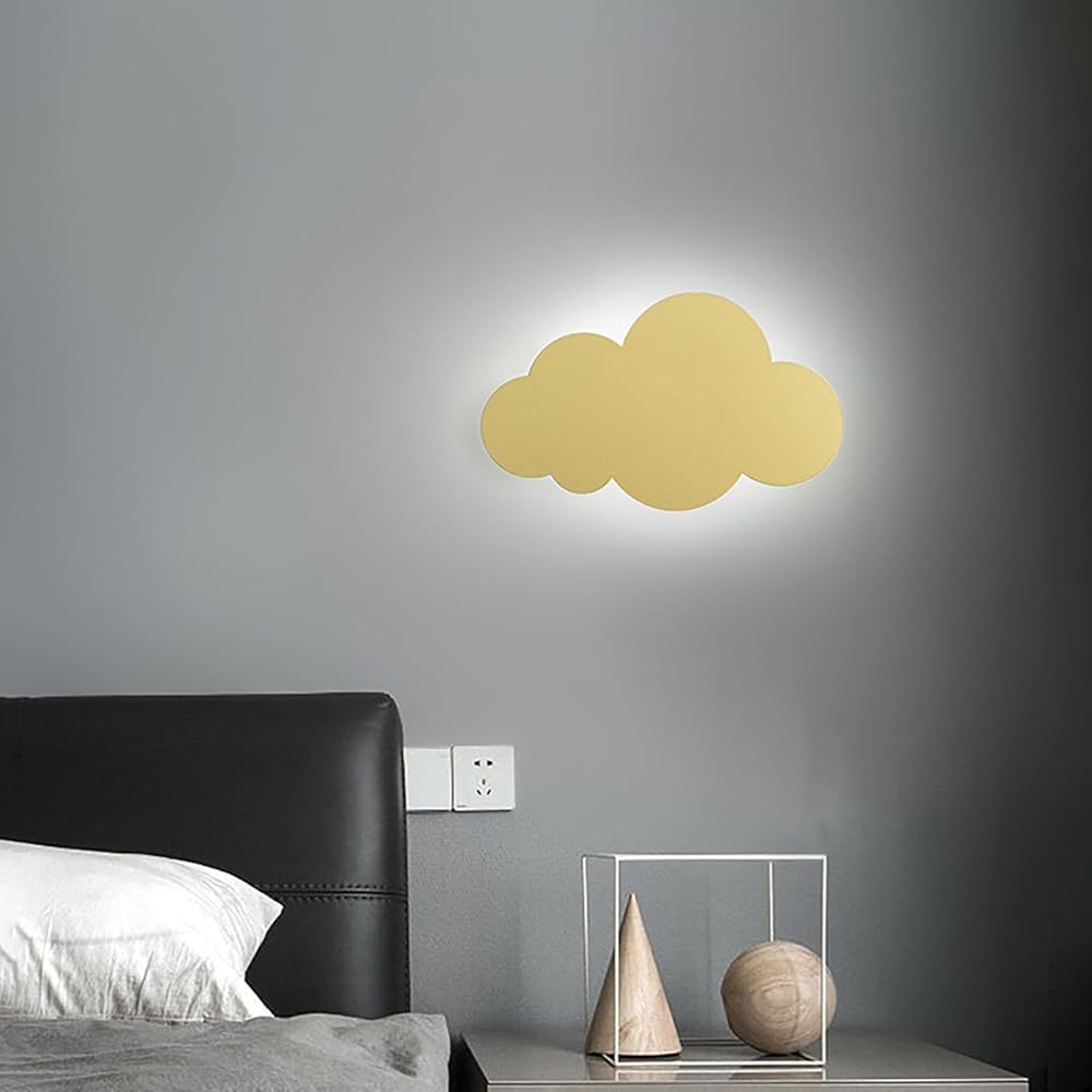 WJJHERRH Clouds Wall Lights Creative Metal Lamp Children's Room Lovely Fixture for Nursery Bedroom(Gold)