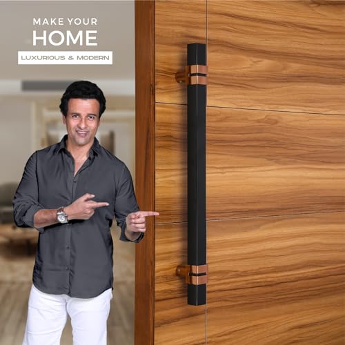 Image of LAPO 48 Inch Square Main Door Handle in Black Rose Gold Finish, Premium Stainless Steel Pull Push Design with Modern Appeal, 3 Years Warranty (Pack of 1)