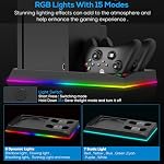 Mise à niveau Support de recharge avec ventilateur de refroidissement Accessoires pour Xbox Series X Console, Contrôleur Chargeur Dock Station et système de ventilateur de refroidissement avec 15RGB Lumières, 2X1400 mAh Batterie rechargeable, Stand tête