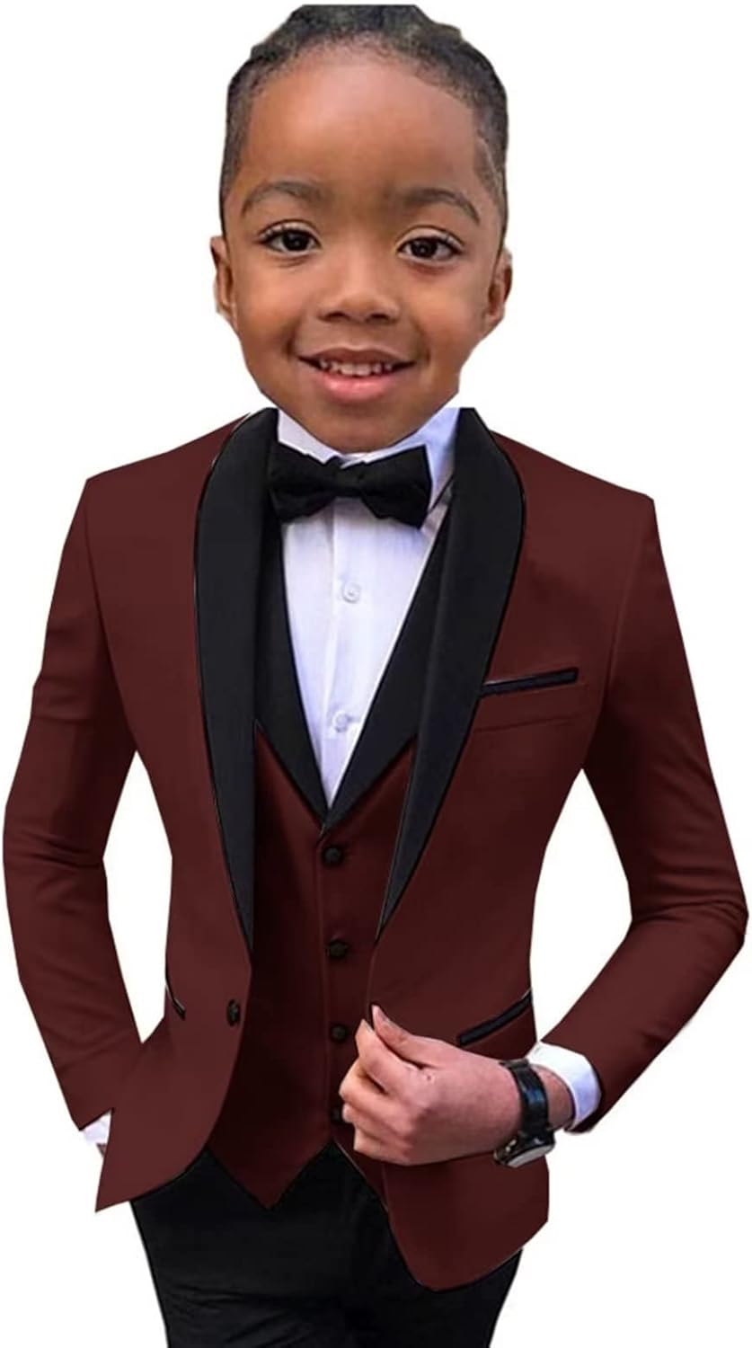 Boys Suit Wedding Tuxedo 3 Piece Shawl Collar Jacket Pants Vest Child Formal Blazer Set Slim Fit Outfit