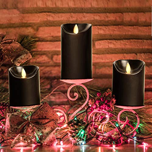Aku Tonpa Flameless Candles Battery Operated Pillar Real Wax Electric LED Candle Set with Remote Control Cycling 24 Hours Timer, Pack of 3