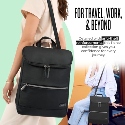 Solo New York Backpack for Women - Carry On Bookbag for Travel & Work, Fits 14.1" Computer, RFID Protection, Lightweight Bag with Laptop Sleeve, Slash Proof - Stealth Hybrid, Black4