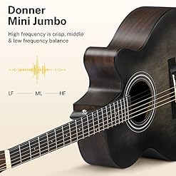 Donner Guitare Acoustique 4/4 Jumbo Guitare Folk Set Adultes Débutant avec Pickup Sac Tuner Sangle Cordes Capo (Noir) - Les Beatles, Paul McCartney, John Lennon, RIngo Starr, George Harrison Donner Guitare Acoustique 4/4 Jumbo Guitare Folk Set Adultes Débutant avec Pickup Sac Tuner Sangle Cordes Capo (Noir) – Image 3
