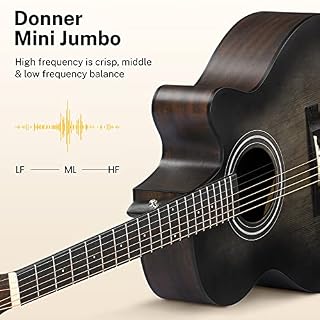 Donner Guitare Acoustique 4/4 Jumbo Guitare Folk Set Adultes Débutant avec Pickup Sac Tuner Sangle Cordes Capo (Noir) - Les Beatles, Paul McCartney, John Lennon, RIngo Starr, George Harrison Donner Guitare Acoustique 4/4 Jumbo Guitare Folk Set Adultes Débutant avec Pickup Sac Tuner Sangle Cordes Capo (Noir) – Image 3