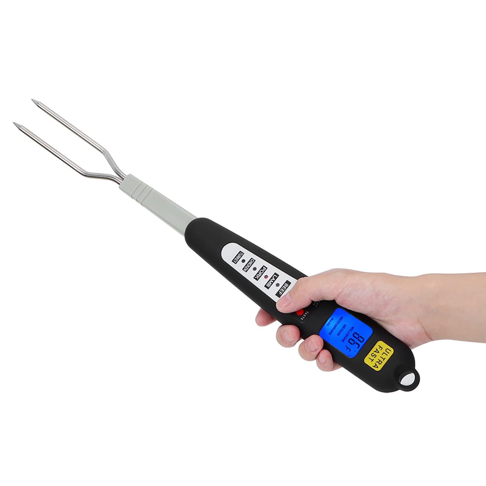 Digital Meat Thermometer Fork, Read Meat BBQ Fork Thermometer with Dual Probe LED Display and Stainless Steel Probes for Steak Chicken Hot Grilled Food,Grilling and Barbecue, BBQ