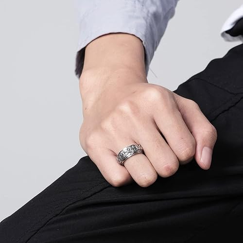 Miniatura 2 de nylry Anillos para ansiedad, anillo de acero inoxidable, anillo de ojo de Horus, anillos de Anubis negroplataoro, anillo giratorio para la ansiedad,