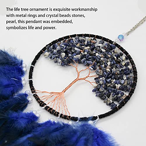 Pretty Jolly Fairy Blue Tree of Life Dream Catcher Wall Decor with Healing Crystal Stone Handmade Feather Dream Catchers Decoration Wall Hanging Bedroom Living Room Wedding Party Home Decor-25.6" - Image 5