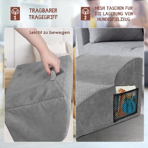 Zvonema Hundetreppe, rutschfeste Haustiertreppe, Hundetreppe für Kleine Hunde und Katzen, Hunderampe aus Schaumstoff, Waschbar Katzentreppe, Tragbare Hunderampe für Bett, Couch und Auto