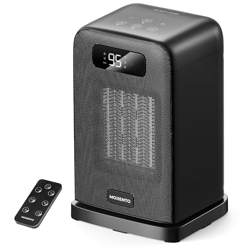 MORENTO Space Heater, Portable Space Heaters for indoor Use, Auto Temperature Control, LED Display Electric Heater, ECO Mode & 0-12H Timer, Quiet Heaters for Office, Bedroom, Home (Black, 1