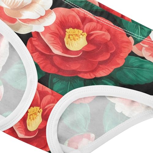 Red White Camellia Flowers Green Leaves Toddler Underwear Custom 2t Cotton Cute Panties Girl Flower Briefs Undies Kids4