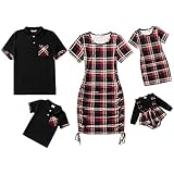 PATPAT Matching Family Shirts Father Son Matching Shirts for Photoshoot Casual Short Sleeve Plaid Collar Polo Neck Shirts T Shirts Tops Sets Red and Black Plaid Matching Outfits for Couples Men L