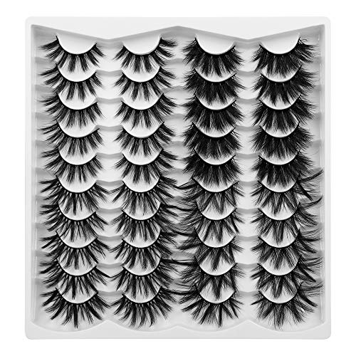FANXITON 20 Pairs False Eyelashes 4 Styles Mixed Fluffy Long Lashes 3D Volume Faux Mink Fake Lashes Pack