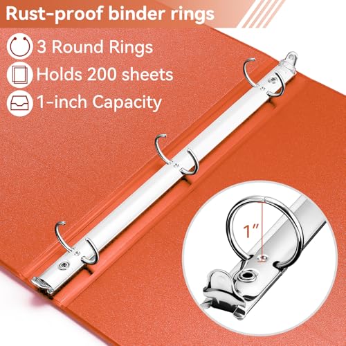 Image of SUIN 1 Inch 3 Ring Binder, Clear 1'' View Presentation Binders with 2 Pockets, Fits 8.5 x 11 Letter Size, Durable Polypropylene, Non-Stick & PVC-Free for School, Office & Home (Orange)