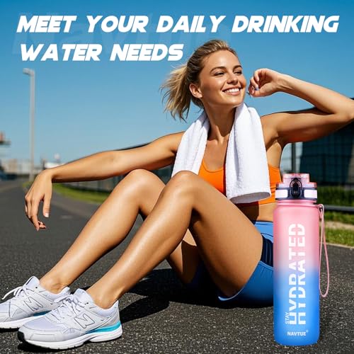 Image of Water Bottle 32 oz Motivational Time Marker Tritan Bottle