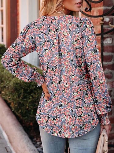 BETTE BOUTIK Long Sleeve Shirts for Women Fall Tops Dressy Blouses Pleated V Neck Tunic Tops for Leggings S-3XL