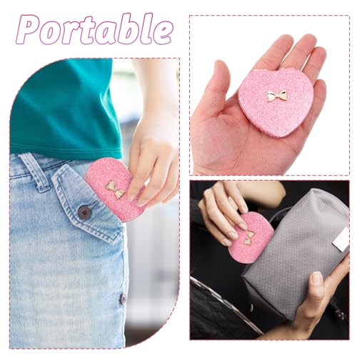 Espejo de maquillaje portátil pequeño en forma de corazón rosa miniatura 7