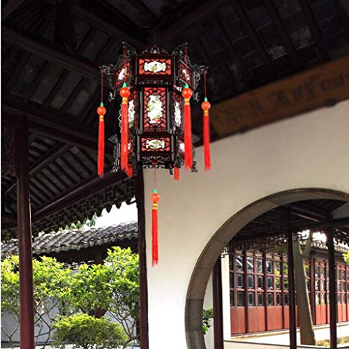 Image of 3NH Festival and Celebration Lantern Vintage Solid Wood Palace Lantern Table Lamp Balcony Hexagon Red Lantern Indoor Balcony Festival Holiday Decoration Lantern Festivals Decorations Lante