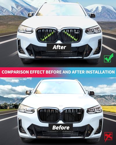 Image of X3 G01 Grille Insert Stripes Trim, Compatible with BMW X3 G01 F25 X4 G02 F26 X5 G05 F15 E70 X6 G06 F16 E71 X7 G07 V-Brace Wrap Covers Grill Stripes, Front Grill Insert Trim - Green Sport