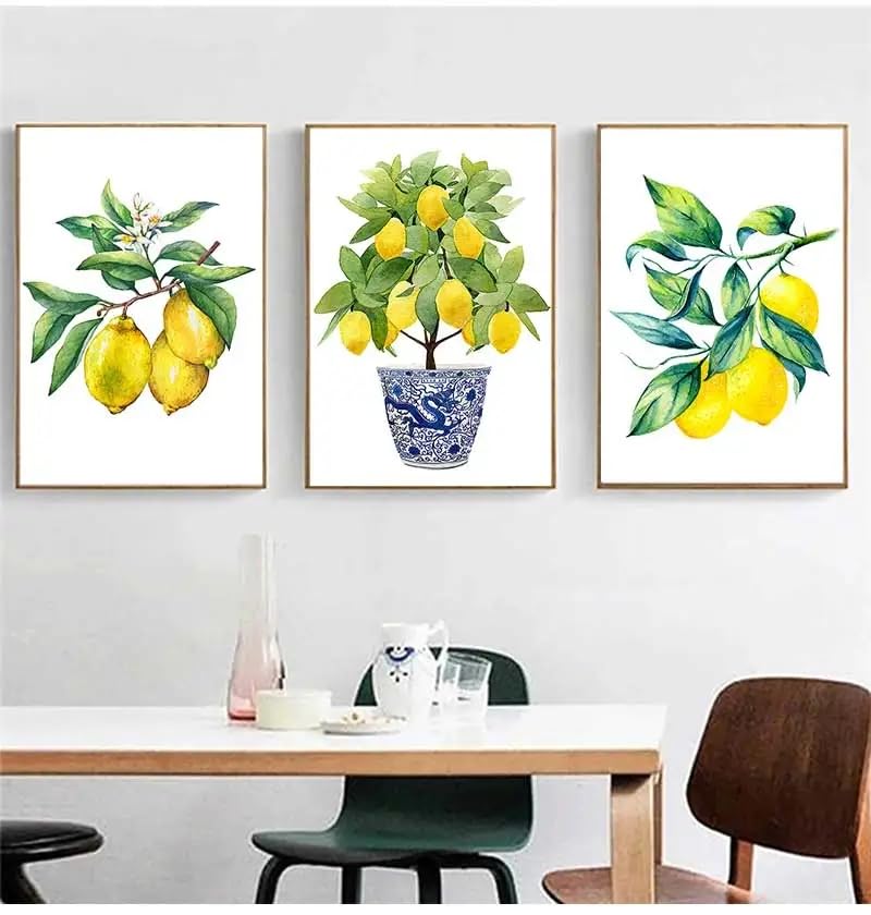 Tableau sur toile citron pour raviver un mur de cuisine vide set de 3 affiches
