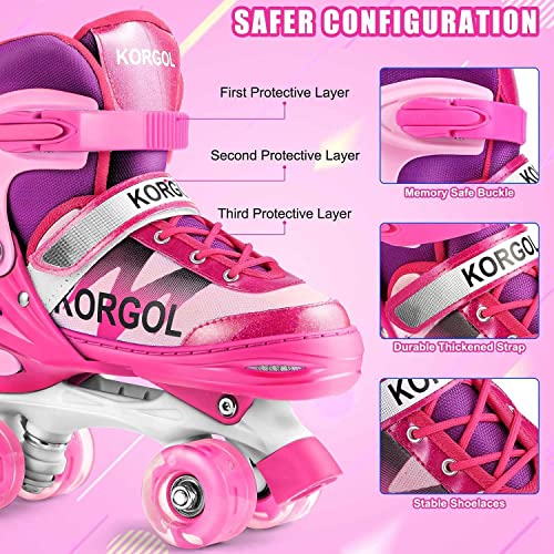 Amzoom Girls Roller Skates - Roller Skates For Kids With 8 Light-Up Wheels, 4 Sizes Adjustable Indoor Outdoor Roller Skates For Girls Toddler Roller Skate For Boys #TOP3