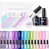 Gellen Gel Nail Polish Kit -16 Colors With Top Base Coat, Bright Shades Nail Art Design Gel Polish S