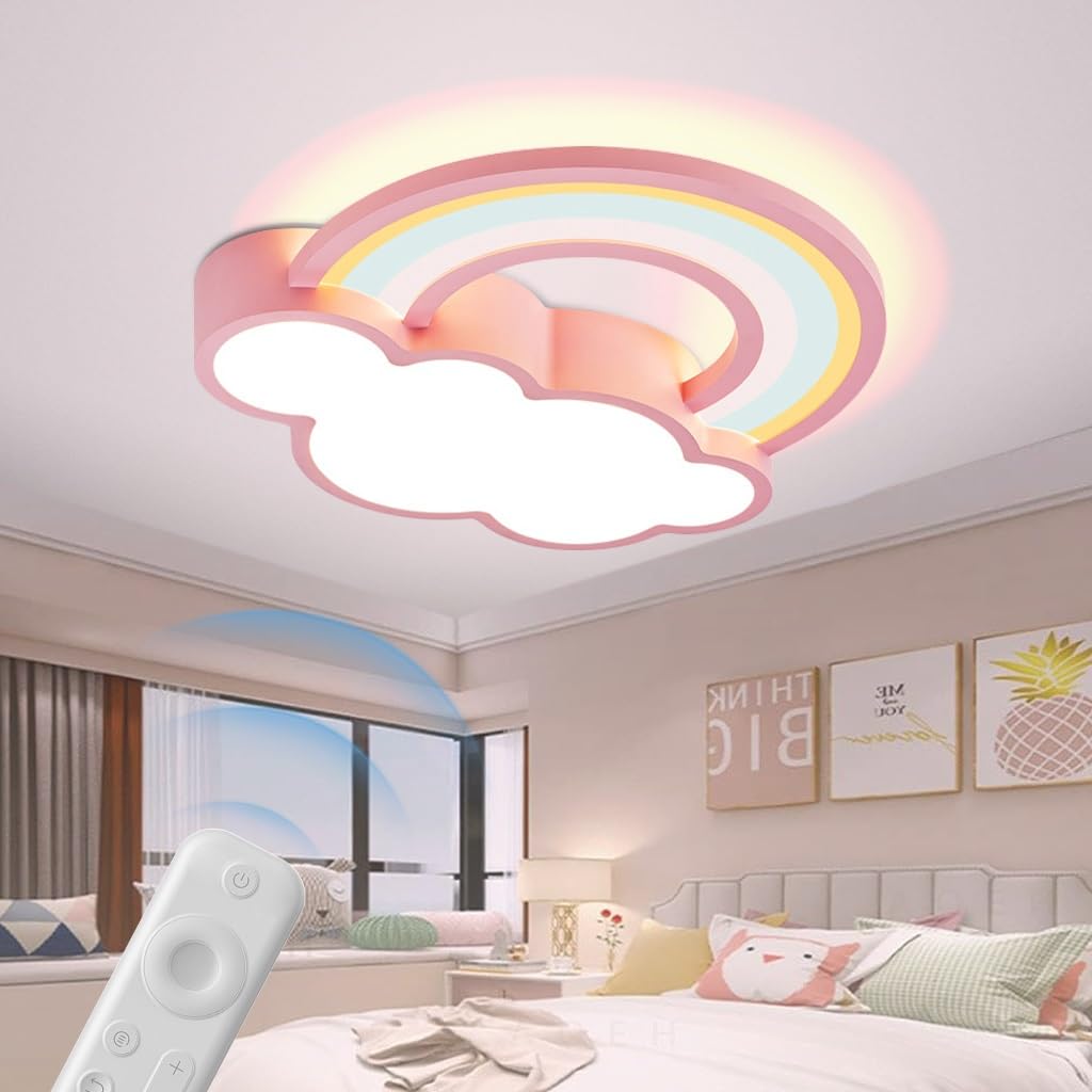 Pokój Dziecięcy Nowoczesna Lampa Sufitowa LED Kreatywna Chmurka Tęcza Z Pilotem Ściemniana Bezstopniowo Odpowiednia Dla Chłopców I Dziewczynek Pokój Dziecięcy Salon Sypialnia Korytarz Różowy