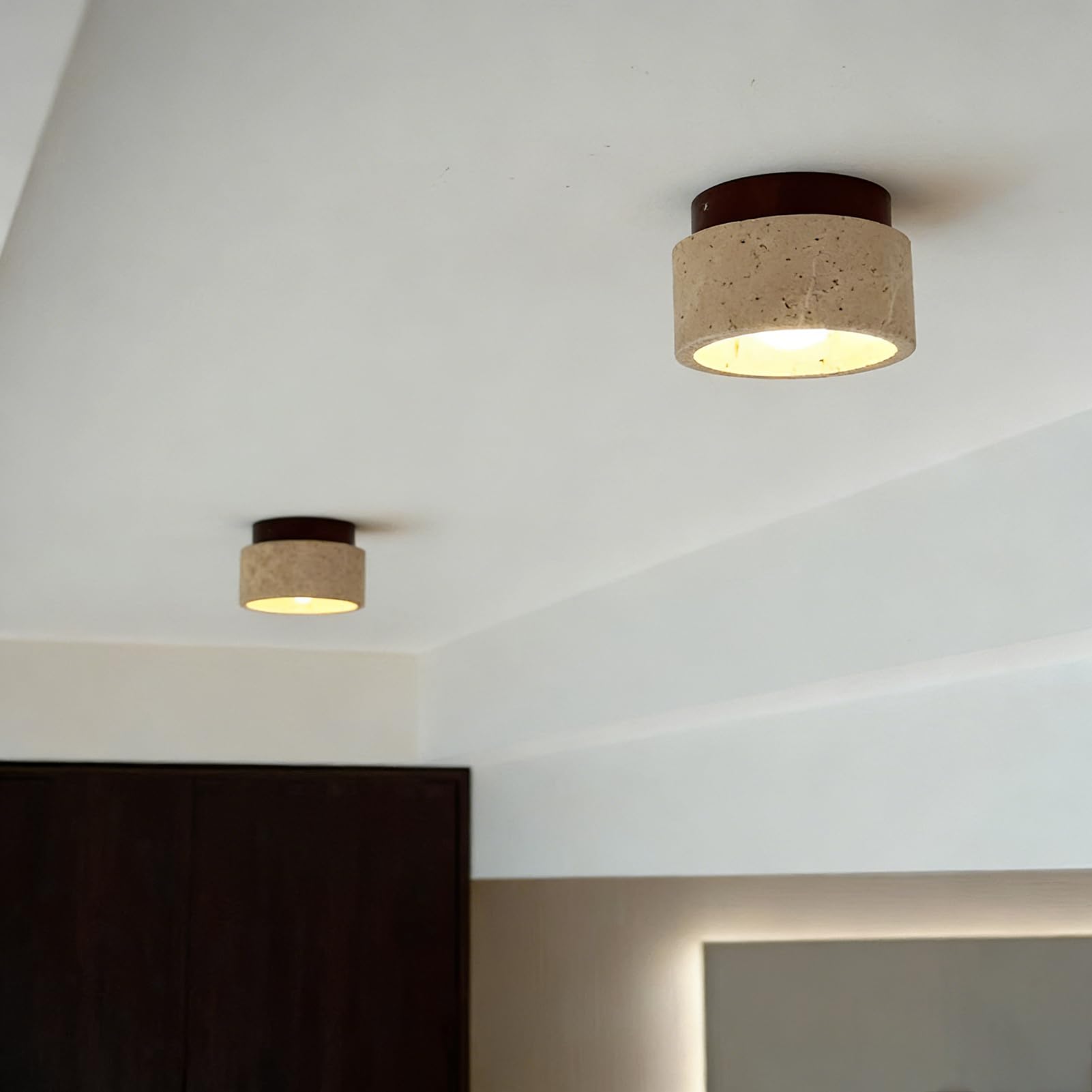 Plafoniera in Pietra Naturale Plafoniere Travertino Giallo Kampada da Soffitto Stile Giapponese per Camera da Letto Corridoio Cucina Ingresso,N2