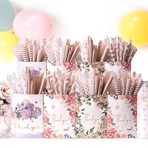 Image of Larcenciel 50 Pieces Rose Gold Tissue Paper 20x28inch, Metallic Gift Tissue Paper for Gift Bags, Gift Wrapping & Packaging for Birthday Party Favor Decor DIY Fringes Shredded Fill Confetti