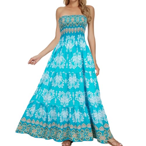Image of Women's Summer Strapless Tube Top Maxi Dresses Off Shoulder Boho Beach Long Dress