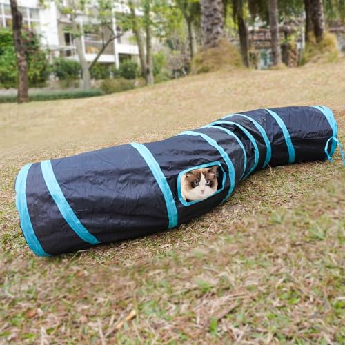 Katzentunnel Katze Spielzeug Tunnel 2 Way Tube Zusammenklappbar Katzenspielzeug für Kätzchen Welpeln Kaninchen Indoor Und Outdoor (S-Tunnel Black)
