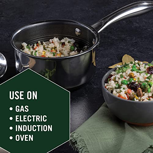 Hexclad 1 Quart Hybrid Stainless Steel Pot With Glass Lid, Stay Cool Handle, Non-Stick Pfoa Free, Dishwasher, Oven Safe, Works On Induction, Ceramic And Gas Cooktops #TOP6
