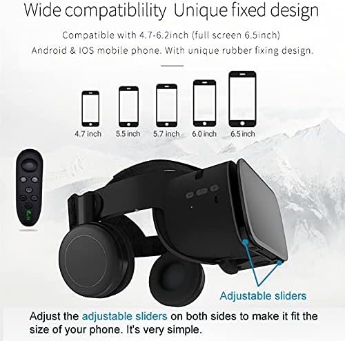 VR Glasses for phones, Bluetooth VR Headset for iphone/ Samsung phone 3D Virtual Reality Glasses with Wireless Remote Control, VR Glasses for Movies & Games Compatible for Android / iOS Phones (Black)