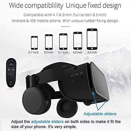 VR Brille für Handys, Bluetooth VR Headset für iPhone/ Samsung Handy 3D Virtual Reality Brille mit kabelloser Fernbedienung, VR Brille für Filme und Spiele kompatibel mit Android/iOS-Handys (schwarz) - Image 8