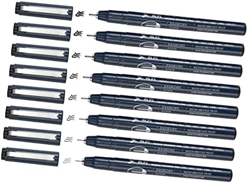 Maikedepot Micro-line Pens 8 Size Fineliner Ink Pens Black Drawing Pens Waterproof Precision Ink Multiliner Pens Manga Pens for Artist Illustration, Calligraphy, Sketching, Technical Drawing