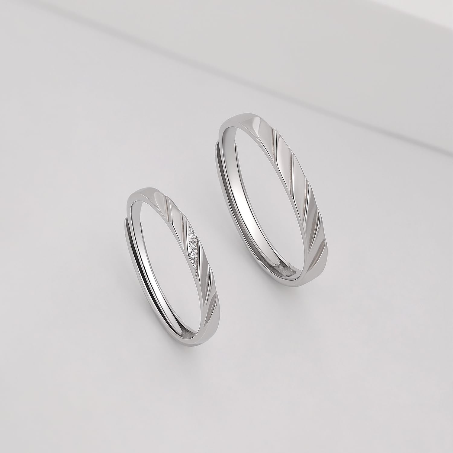 Meissa Alianzas Anillos de Compromiso Boda Ajustables Anillo para Pareja de Plata 925 Mujer 2,2mm con Circonitas & Hombre 2,7mm Juego de Regalo San Valentín Aniversario, Juego de dos anillos