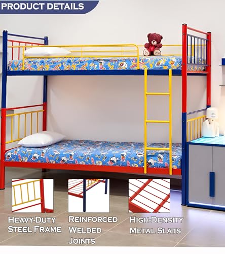 Image of Spacecrafts Convertible Powder Coated Space Saving Guest Bed | 1+1 Metal (Mild Steel) Bunker Cot Bed - Single - Frame only, Mattress not Included (Size: L:202, W:99, H:167 CM)