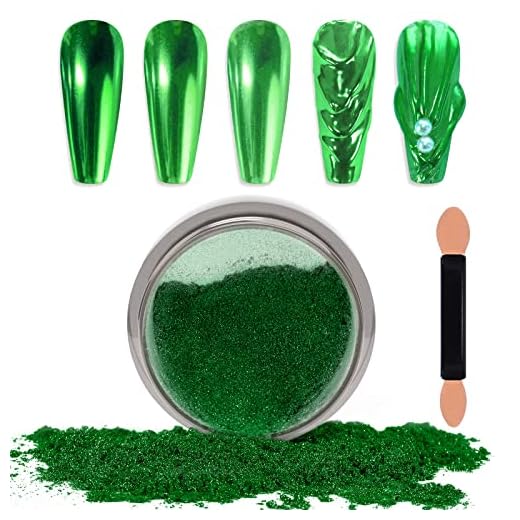 Laza Chrome Nail Powder Mirror Effect Metallic Dust Holographic Glitter Glazed Manicure Decoration Reflective Pigment for DIY Gel Polish Nail Art, Resin Craft, Gifts - Green