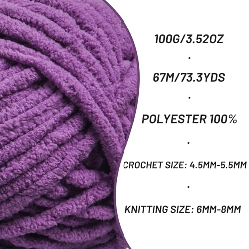 Image of 3 Pack Chunky Chenille Yarn for Crocheting, Baby Yarn for Crocheting Soft Blankets, Bulky Yarns for Crochet Amigurumi, 300g (223yds) Fluffy Velvet Yarns for Hand Knitting (3 Purple)