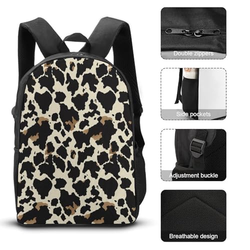 Cow Skin Pattern Backpack Set 3 Pieces Backpacks Lunch Bag Wallet For Travel Outdoor Sports3
