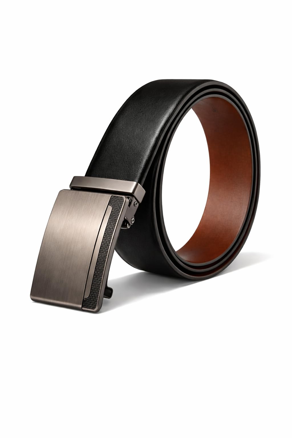 Men's Reversible Ratchet Belt, Black & Brown, PU Leather, Auto Lock Buckle, Adjustable No-Hole Cut-to-Fit, for Office, Trousers & Jeans (Black/Brown, 50-60, Autolock/REVERSIBLE)-picture-38
