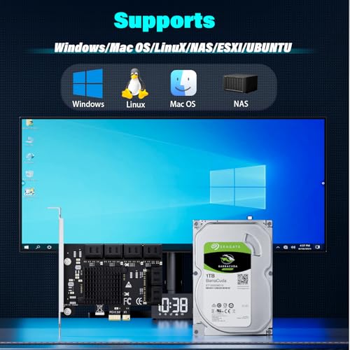 Image of 12-Port SATA Expansion Card (PCIe 3.0 x1 to 6Gbps SATA Card), Compatible with Windows /Mac /Linux /NAS