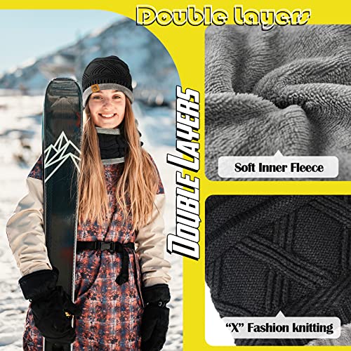 Winter Caps Scarf For Men Women - Black Beanie And Scarf Sets Neck Scarfs For Mens Beanies Knit Hat Warm Hats Fleece Lined Slouchy Caps For Women Fashionable Scarves For Men Stocking Stuffer Man Woman #TOP5