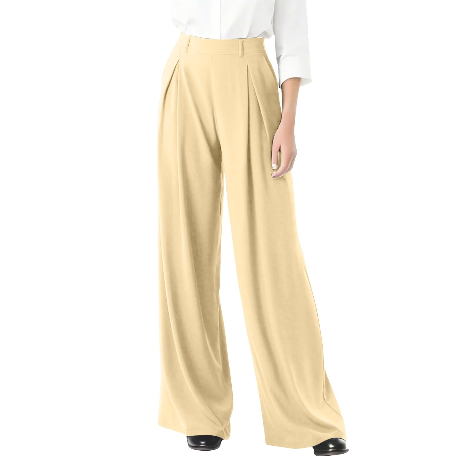 Womens Dress Pants Wide Leg High Waisted Black Work Pants Dressy Casual Elastic Waist Pleated Office Pant Baggy