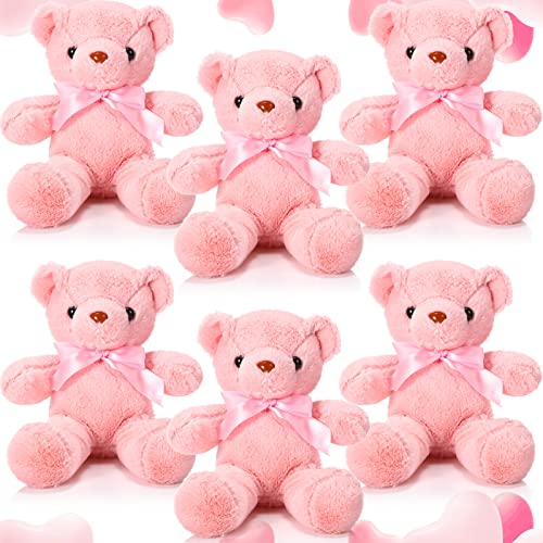 Image of Aoriher 6 Pcs Bears Stuffed Animal Bulk Adorable and Cuddly Soft Cute Plush Gifts for Girlfriend Baby Shower Graduation Birthday Wedding Party Favors(Pink)