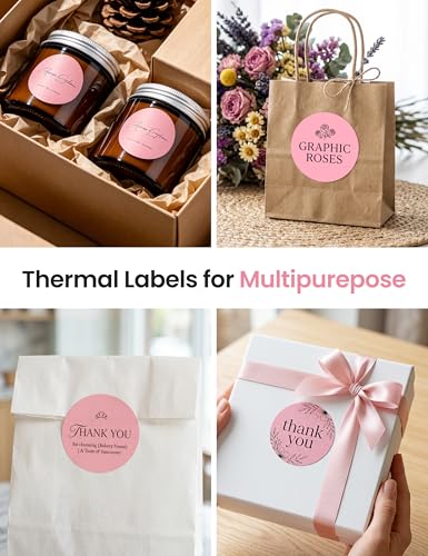 Image of Phomemo 2 inchx2 inch Thermal Labels for D421R Printer Only, 750 Labels per Roll, Circle Thermal Labels with RFID Chip, Smart Auto-ID & One-Click Calibration, Shipping Supplies for Small Business & Home, Pink