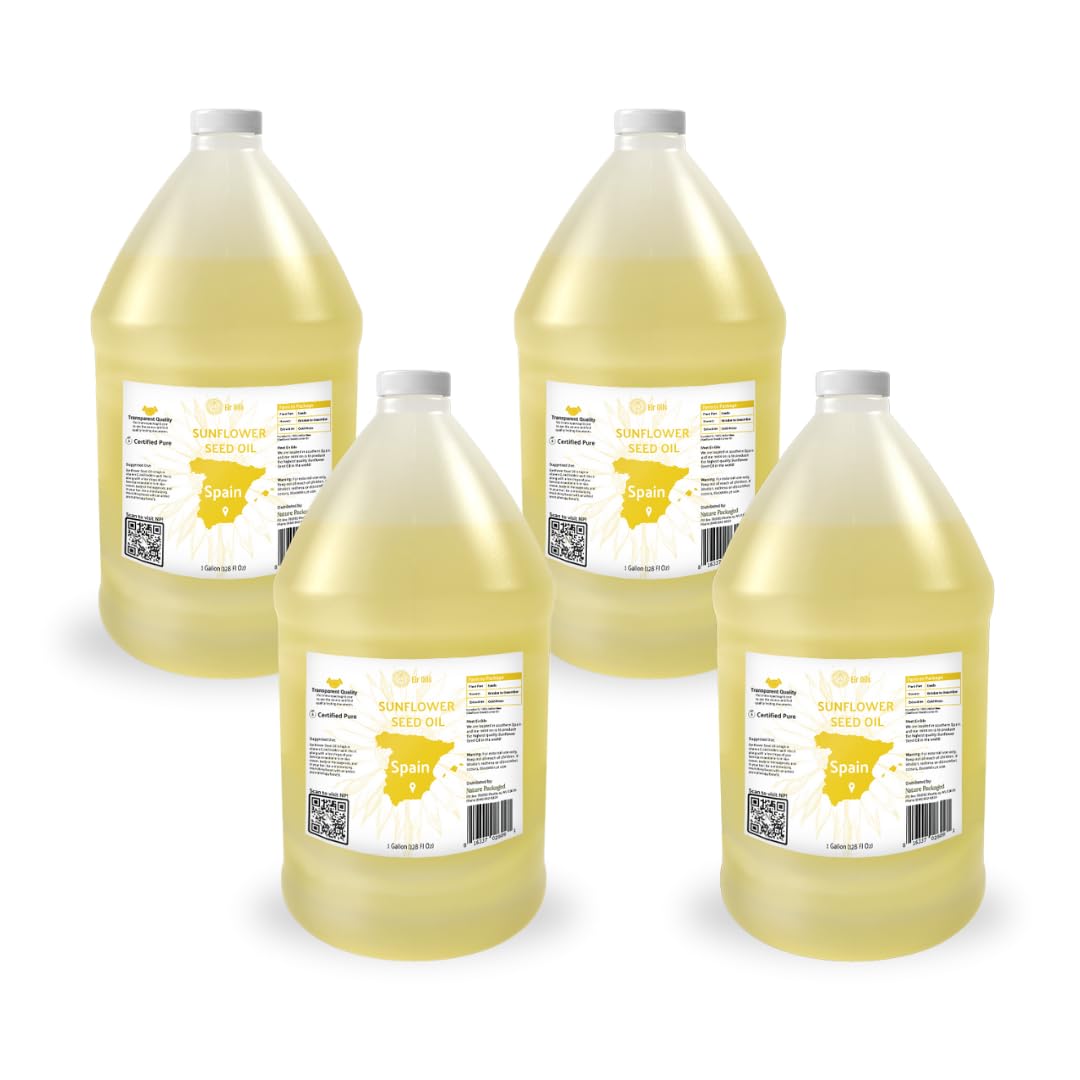 Nature Packaged Huile de tournesol (4 GAL) – Directement issue des terres agricoles EIR Oil dans les champs ensoleillés d'Espagne – Huile de support 100 % pure pour les cheveux, le visage et la peau