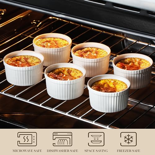 Malacasa RAMEKIN.DISH-003-LID Ramekins 8 Oz Oven Safe, White Porcelain Creme Brulee Souffle Ramekins Set Of 6, Ceramic Custard Cups thumb #3